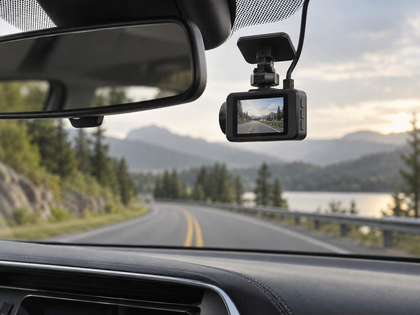 Illustrative windshield-mounted dash camera